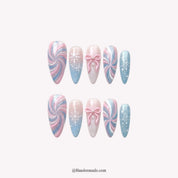 Pastel Snowflake Christmas press-on nails – full set on white background by Handora Nails