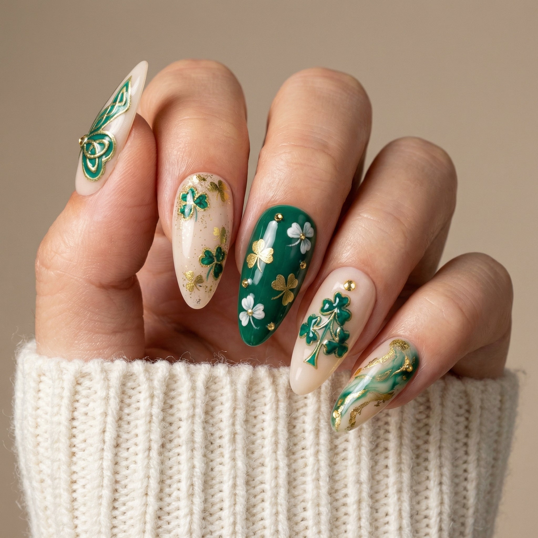 Patty Pearl press-on nails – hand-painted reusable gel set by Handora