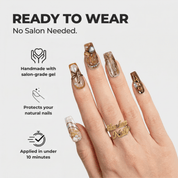 Pearl Brown press-on nails – design close-up by Handora