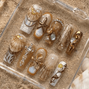 Pearl Brown press-on nails – hand-painted reusable gel set by Handora