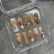 Pearl Brown white press-on nails by Handora