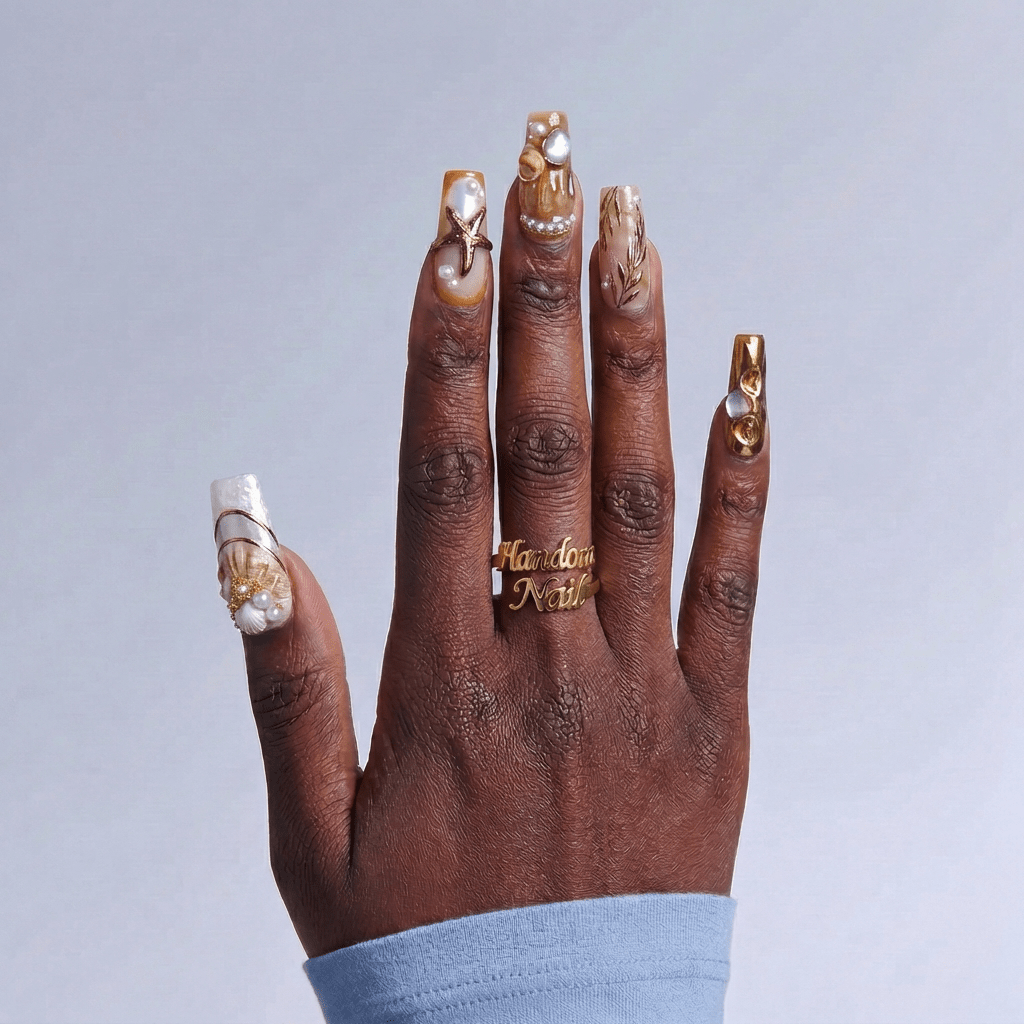 Pearl Brown full press-on nail set – sizes XS–L by Handora
