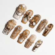 Pearl Brown salon-quality handmade press-on nails by Handora