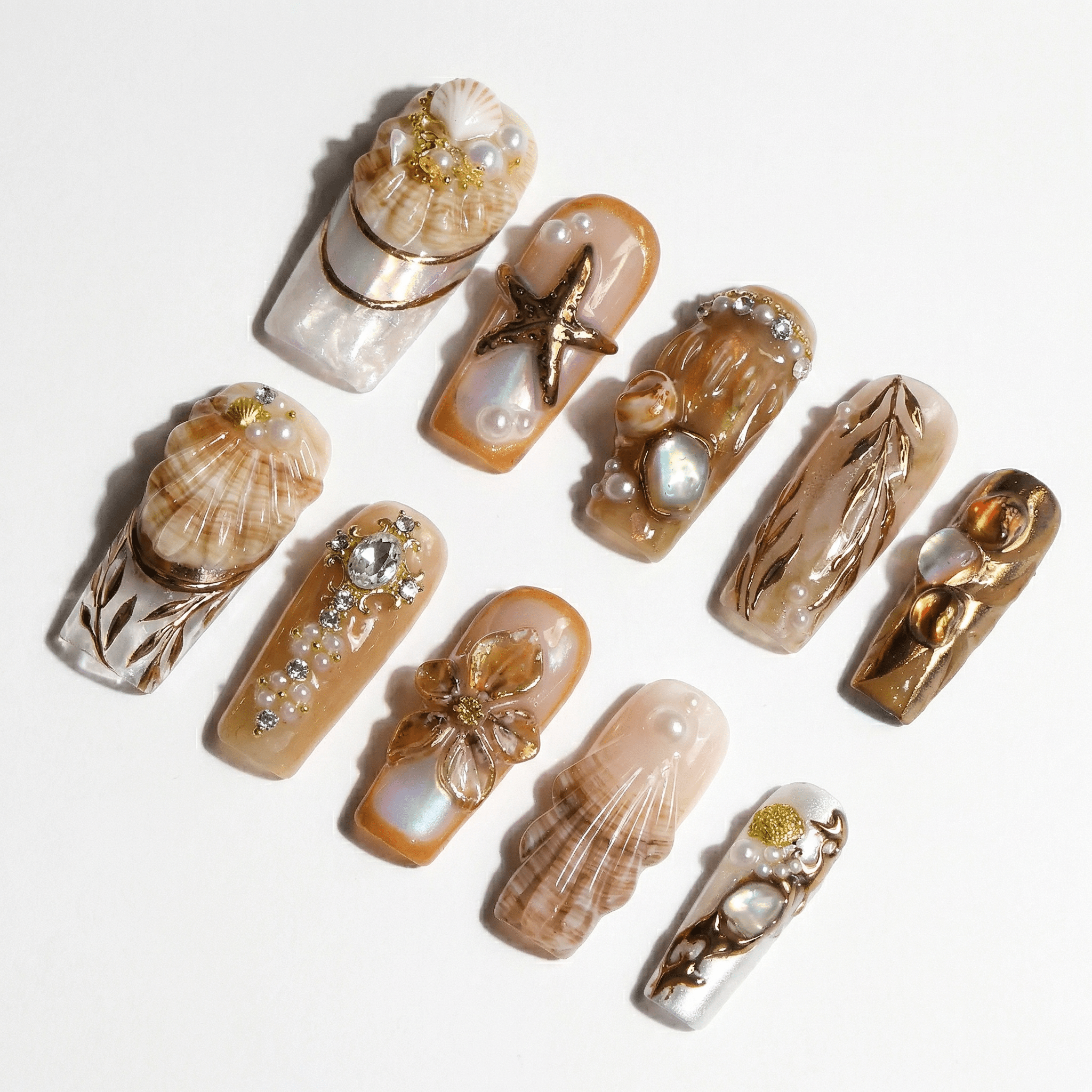 Pearl Brown salon-quality handmade press-on nails by Handora