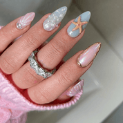 Pearl Mermaid press-on nails – hand-painted reusable gel set by Handora