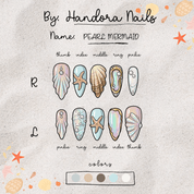 Pearl Mermaid press-on nails – hand-painted reusable gel set by Handora