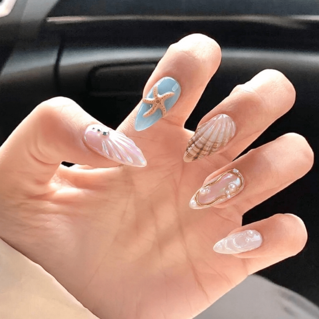 Pearl Mermaid white press-on nails by Handora