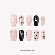 Pearl Ribbon white coffin press-on nails by Handora