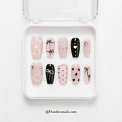Pearl Ribbon nail design – handmade press-on nails by Handora