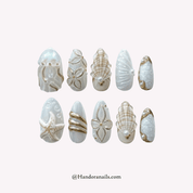 Pearl Tides white 3d press-on nails by Handora