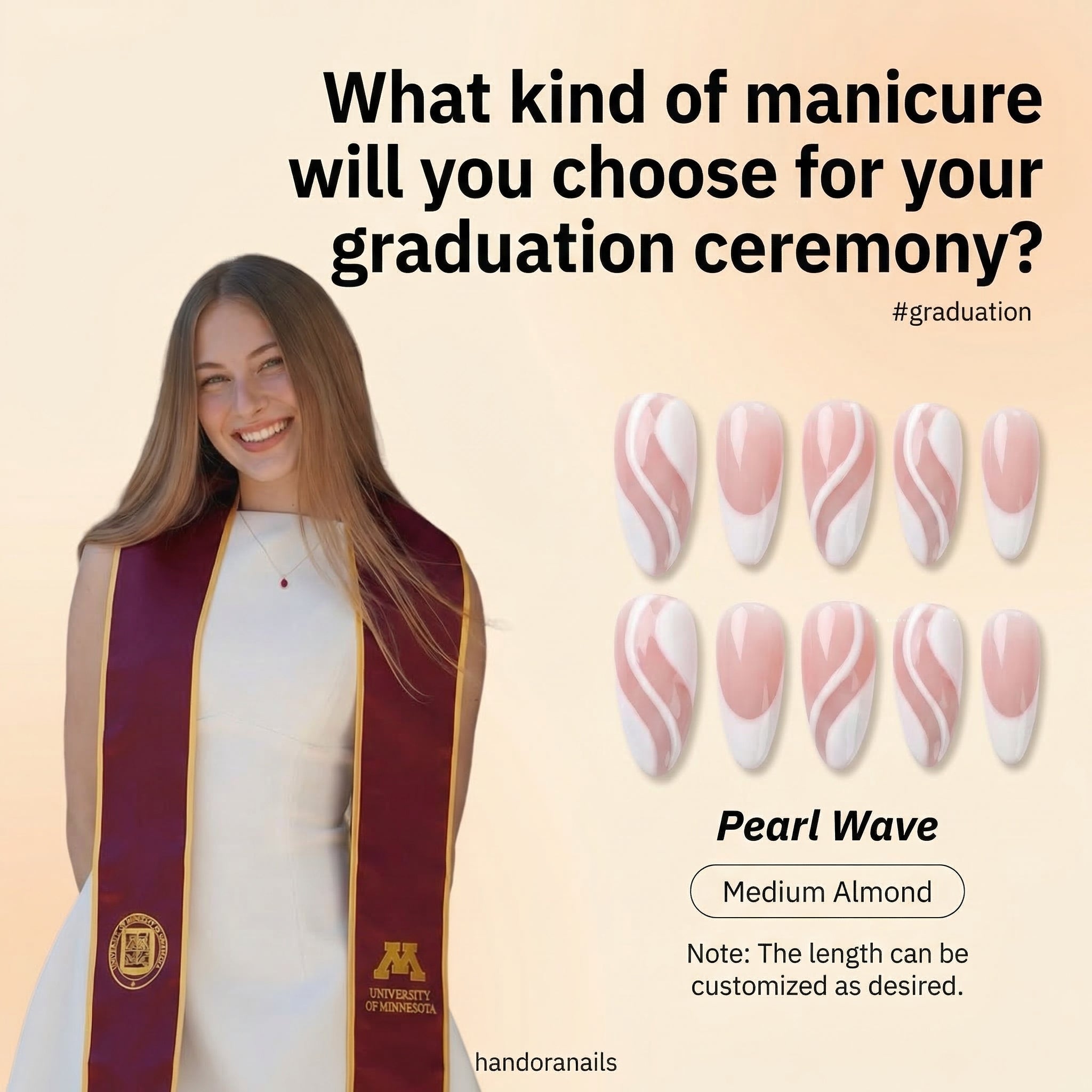 Pearl Wave press-on nails – hand-painted reusable gel set by Handora