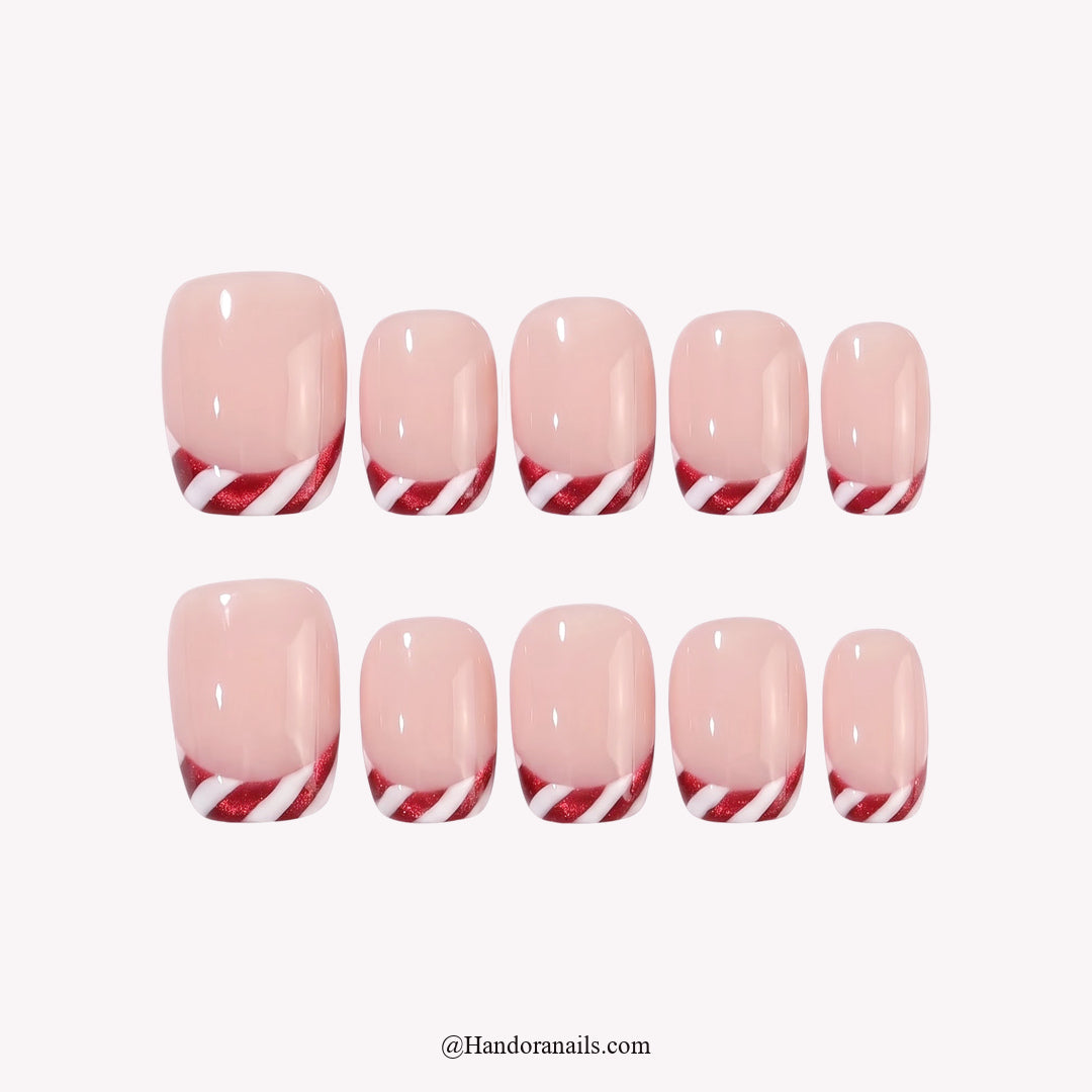 Peppermint Twist Christmas press-on nails - full set on white background by Handora Nails