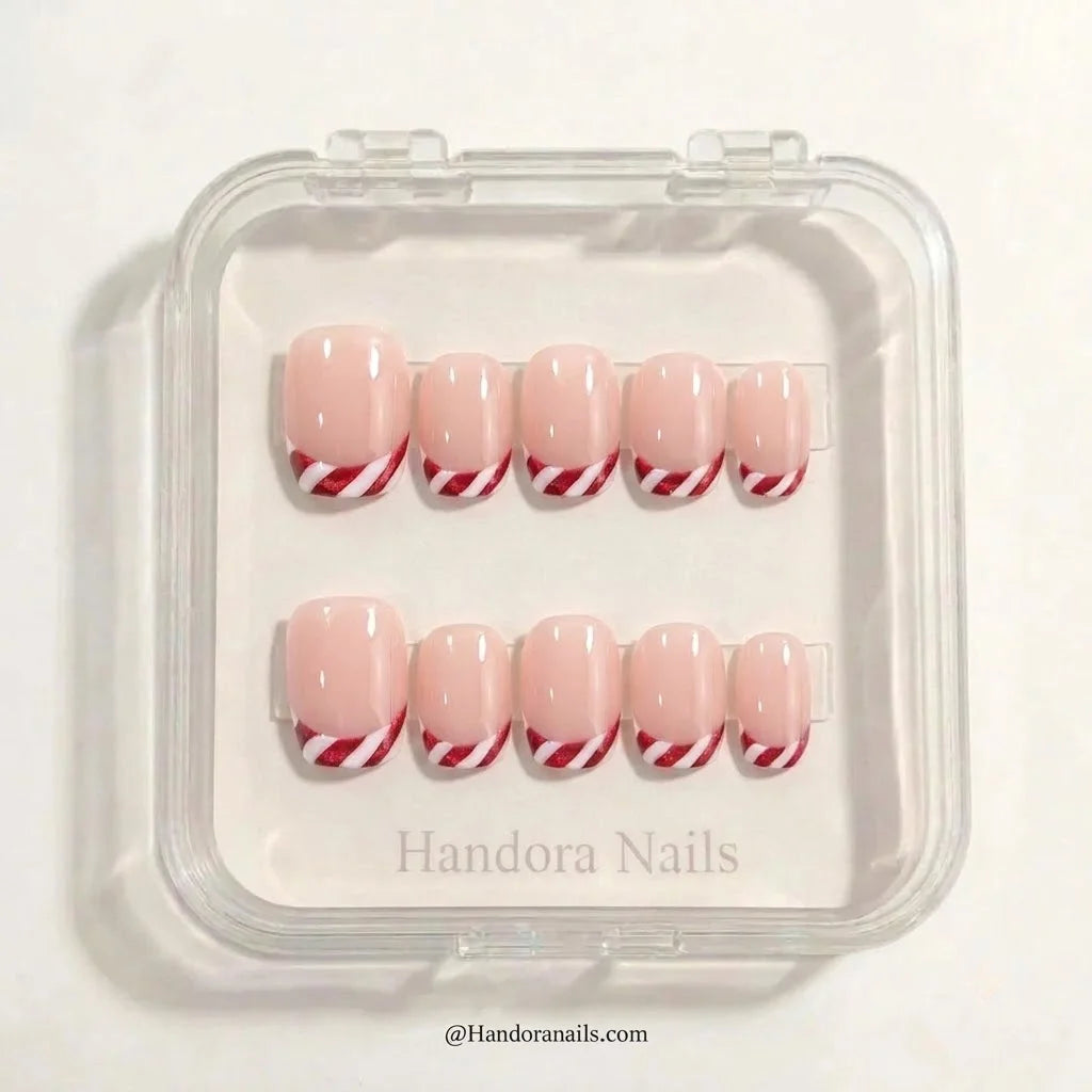 Peppermint Twist Christmas press-on nails - design view 8 by Handora Nails