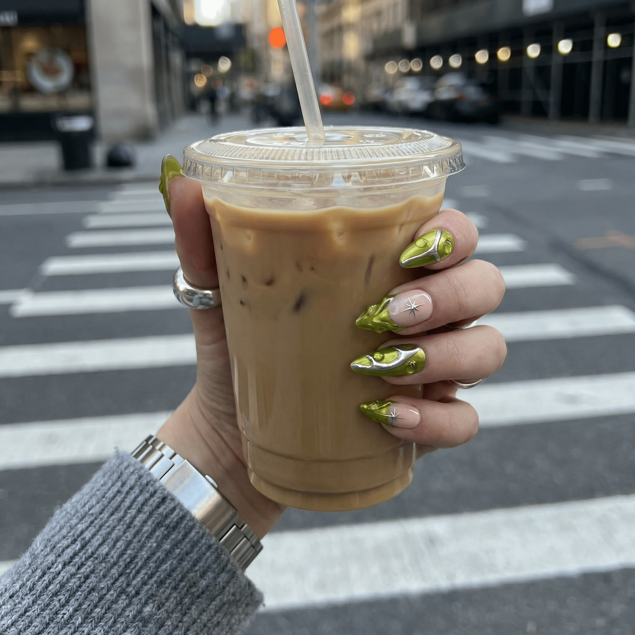 Peridot Cyber press-on nails – hand-painted reusable gel set by Handora
