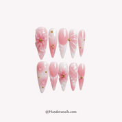 Petal Dew stiletto floral press-on nails by Handora