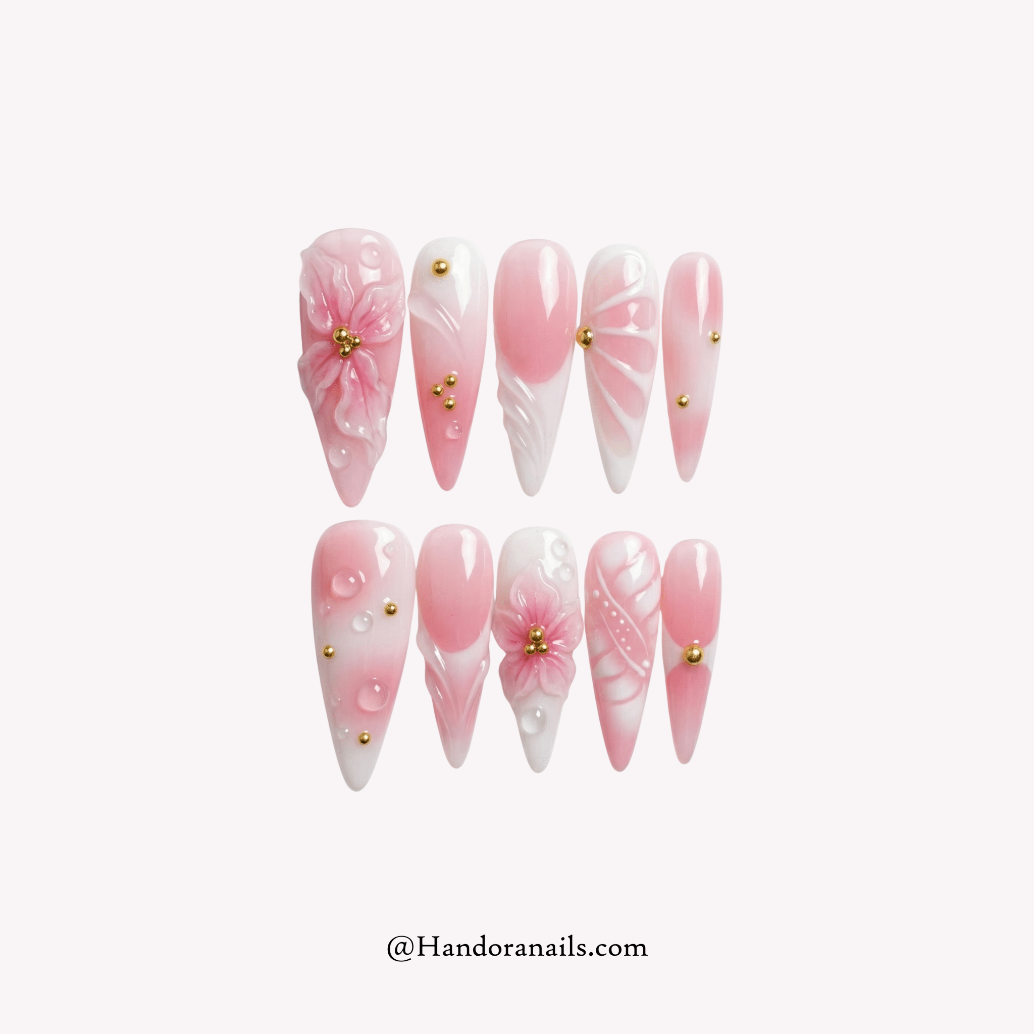Petal Dew stiletto floral press-on nails by Handora