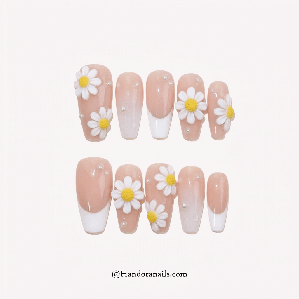 Petal Flutter press-on nails – design close-up by Handora