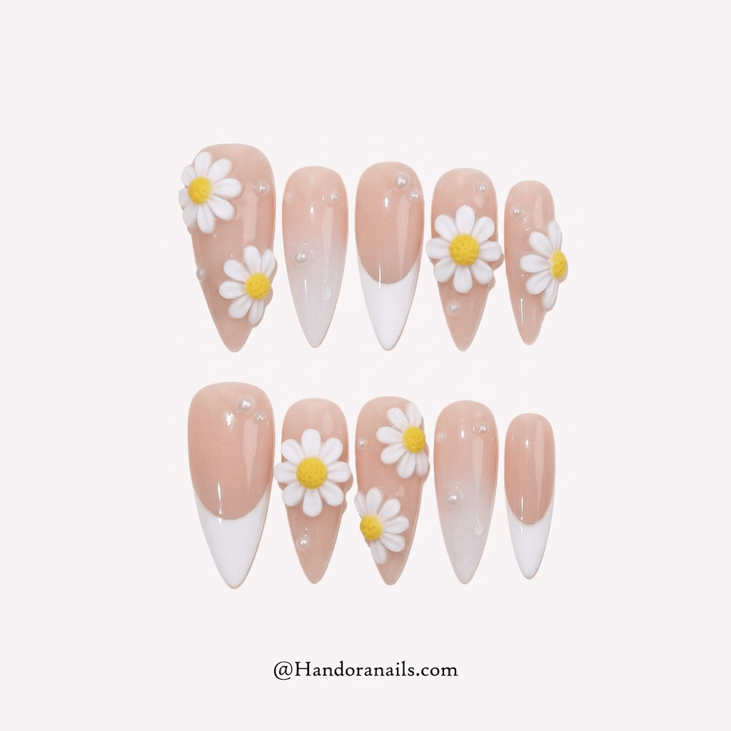 Petal Flutter press-on nails – hand-painted reusable gel set by Handora