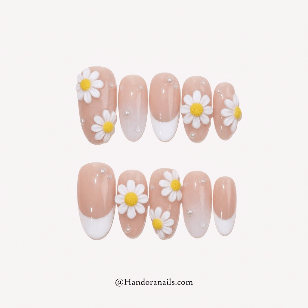 Petal Flutter salon-quality handmade press-on nails by Handora