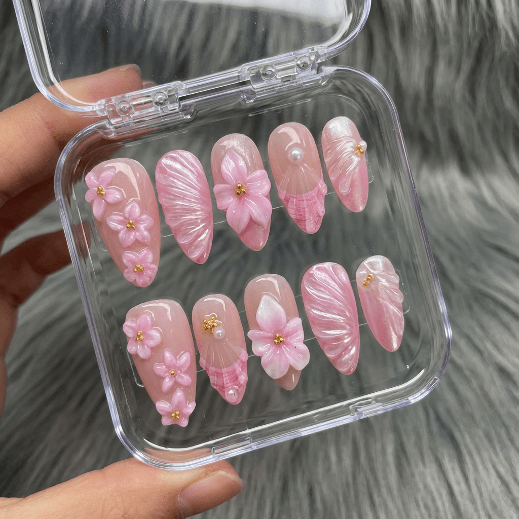 Petal Pearl press-on nails – design close-up by Handora