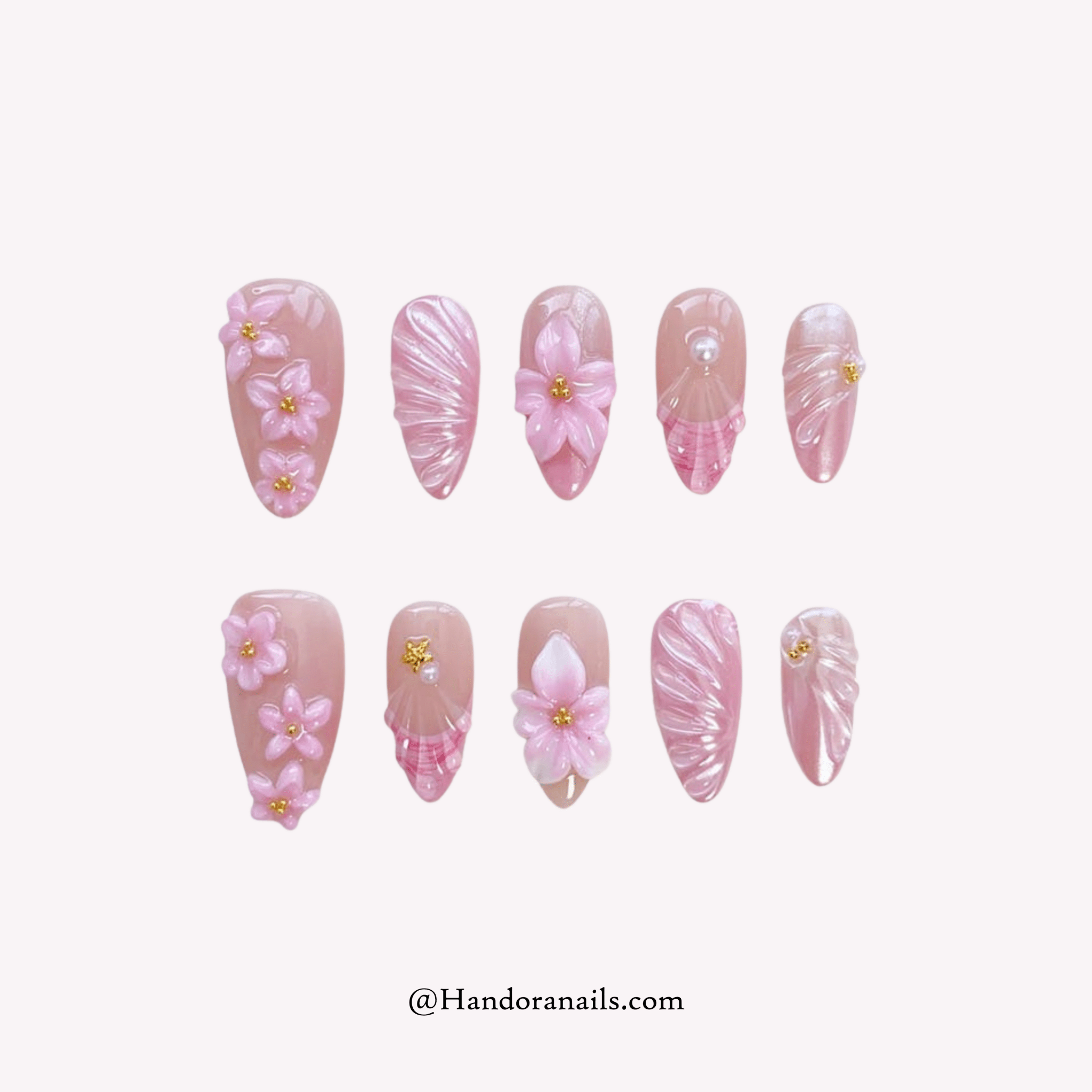 Petal Pearl white floral press-on nails by Handora
