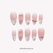 Petal Ribbon almond floral press-on nails by Handora