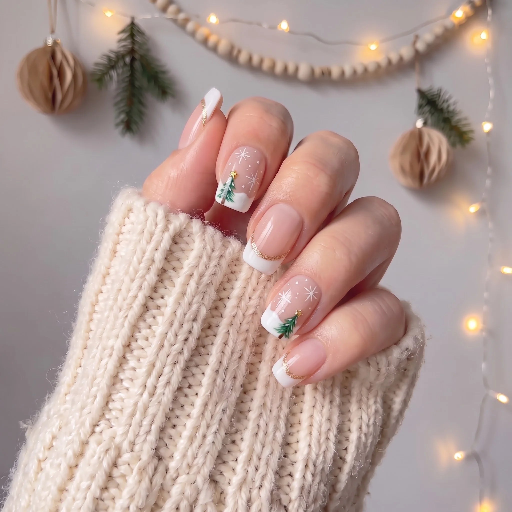 Pine Twinkle Christmas press-on nails - design view 7 by Handora Nails
