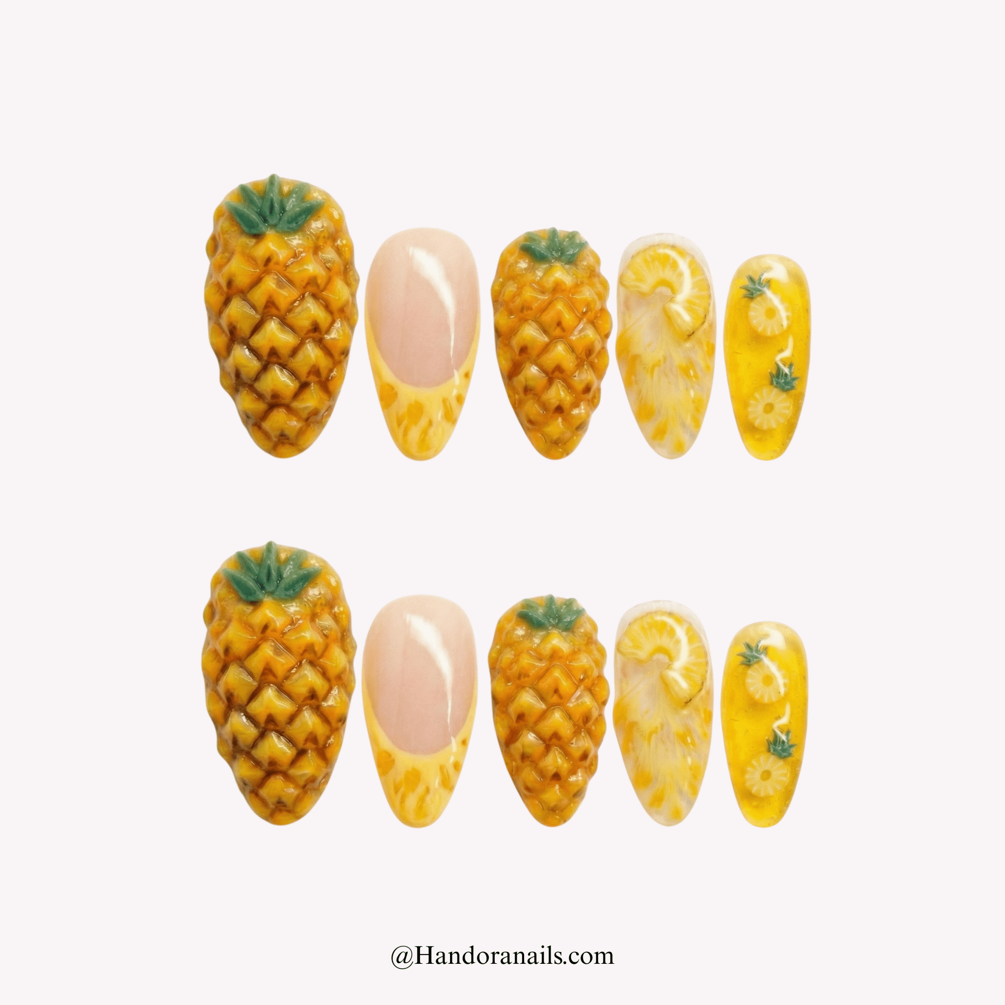 Pineapple Paradise 3d press-on nails by Handora