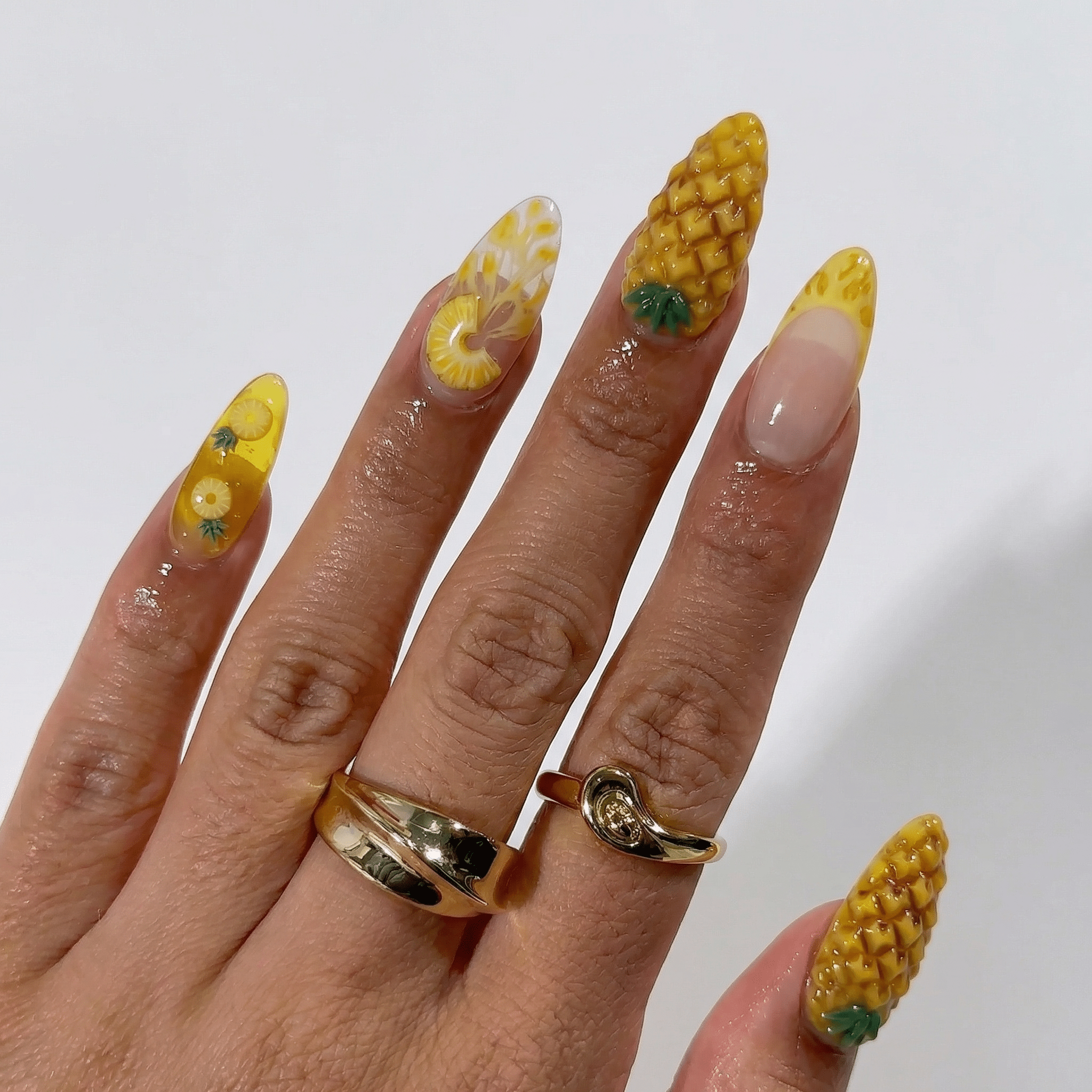 Pineapple Paradise 3d nail design – handmade press-on nails by Handora