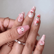 Pink Bunny coffin press-on nails – design close-up by Handora