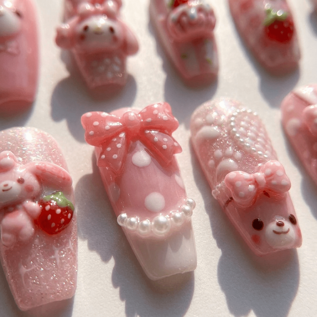 Pink Bunny full press-on nail set – sizes XS–L by Handora