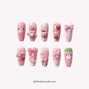 Pink Bunny pink coffin kawaii press-on nails by Handora