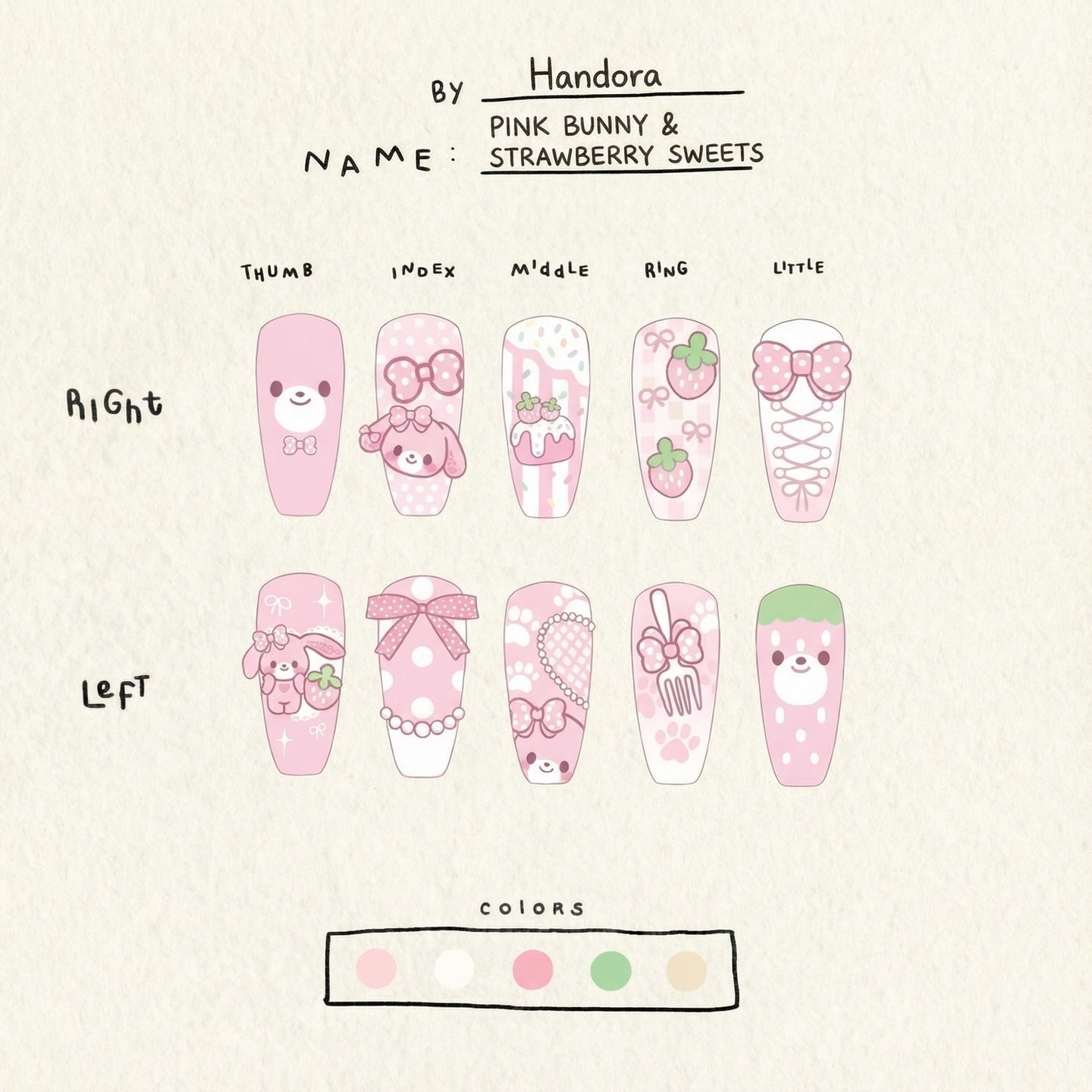 Pink Bunny press-on nails – hand-painted reusable gel set by Handora