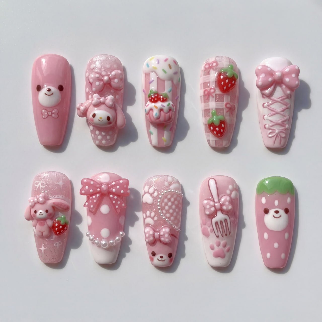 Pink Bunny salon-quality handmade press-on nails by Handora