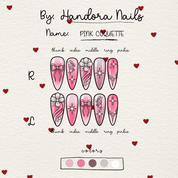 Pink Coquette press-on nails – design close-up by Handora