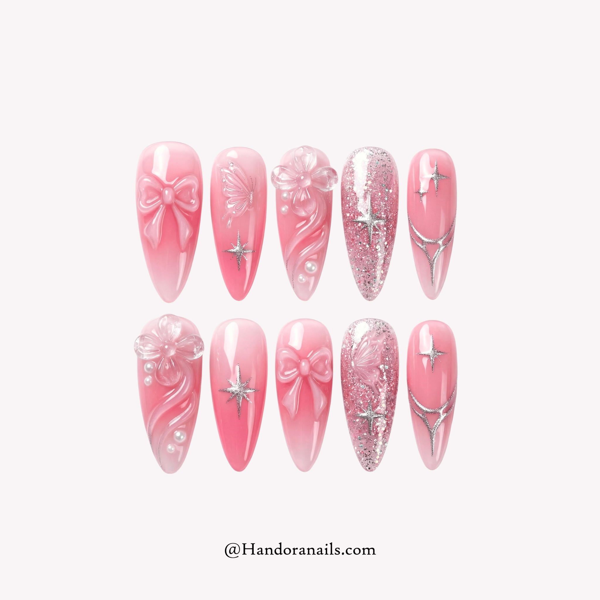 Pink Coquette pink 3d press-on nails by Handora