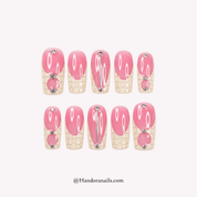 Pink Croc pink square crystal press-on nails by Handora