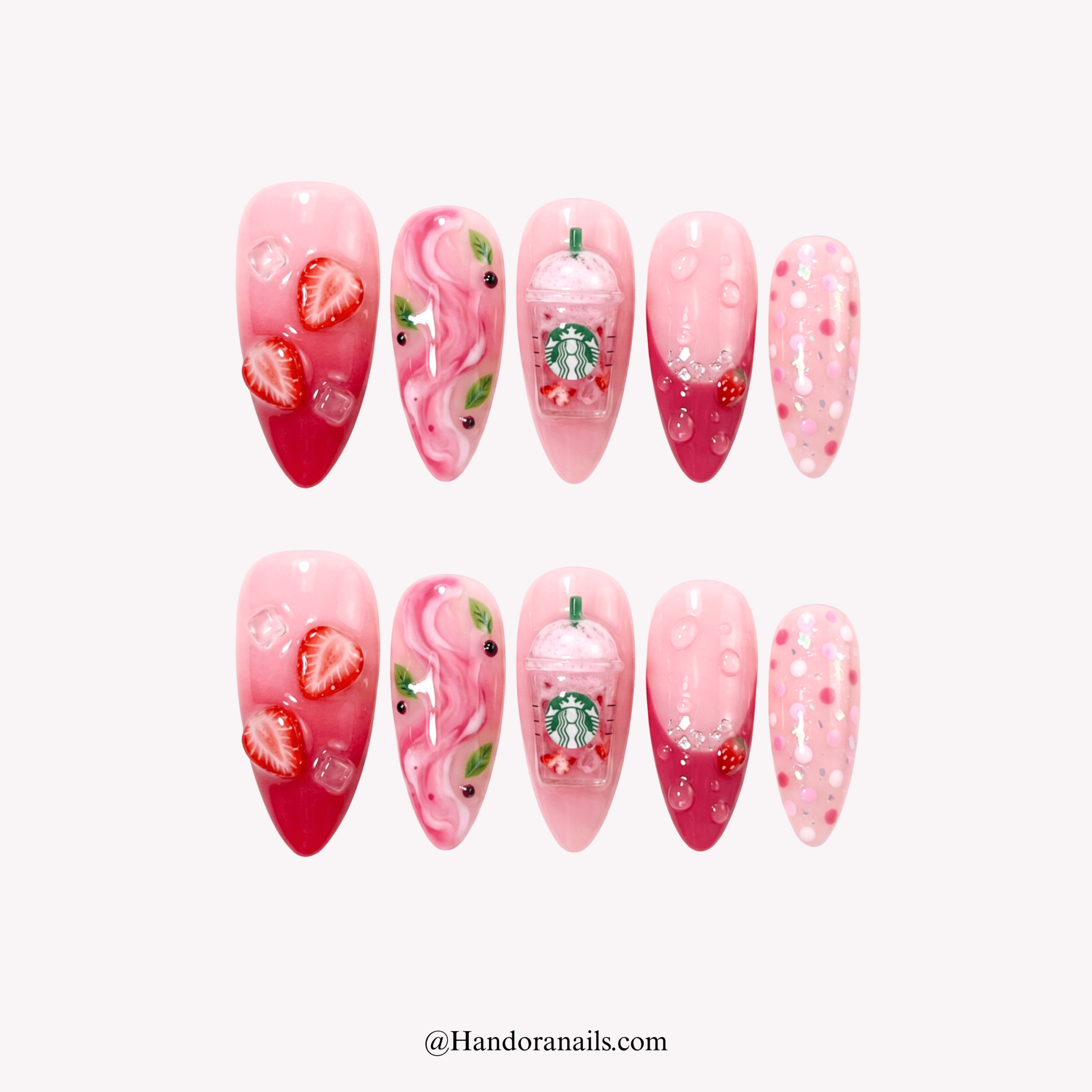Pink Drink pink almond french tip press-on nails by Handora