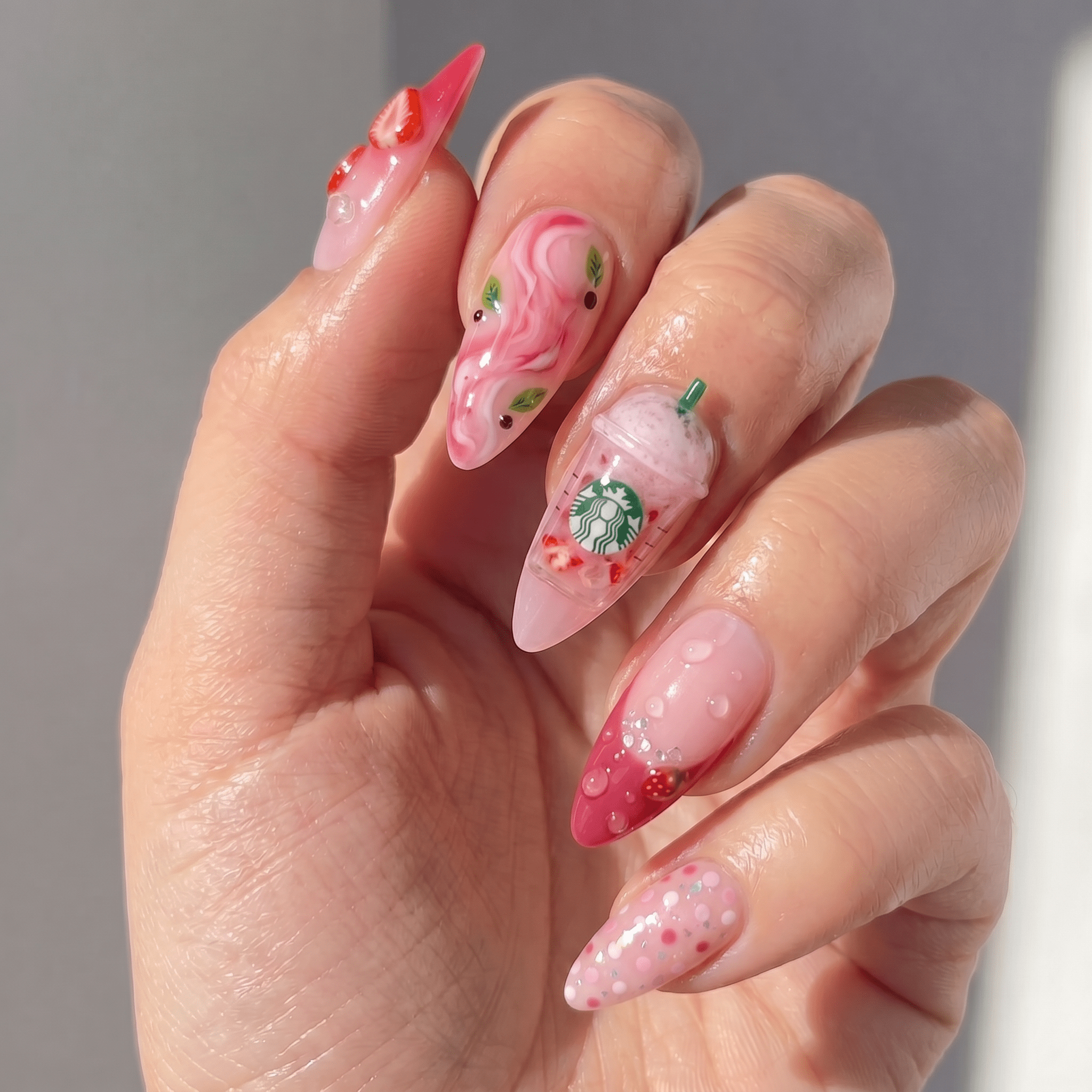 Pink Drink french tip nail design – handmade press-on nails by Handora