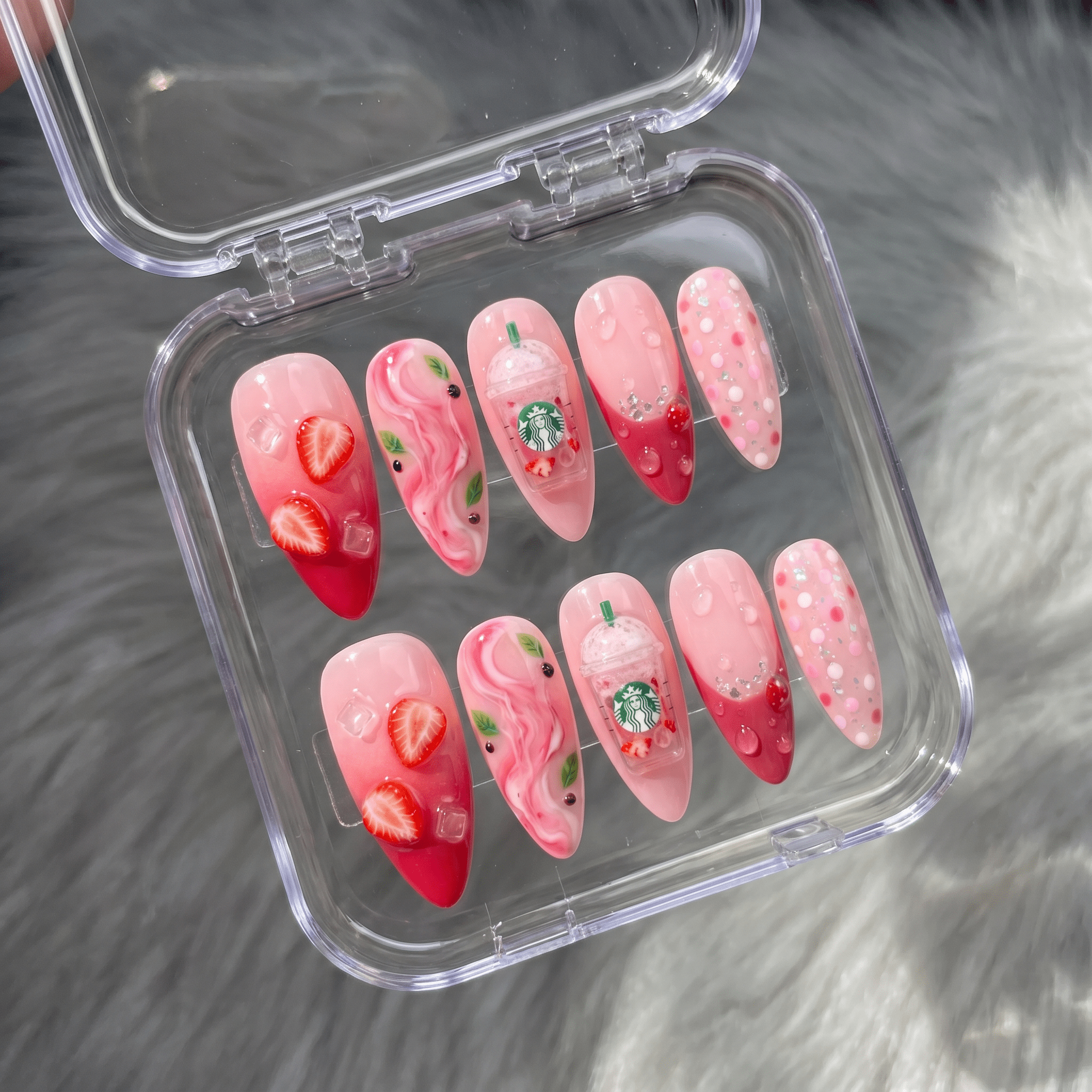 Pink Drink salon-quality handmade press-on nails by Handora