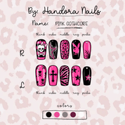 Pink Gothcore press-on nails – design close-up by Handora