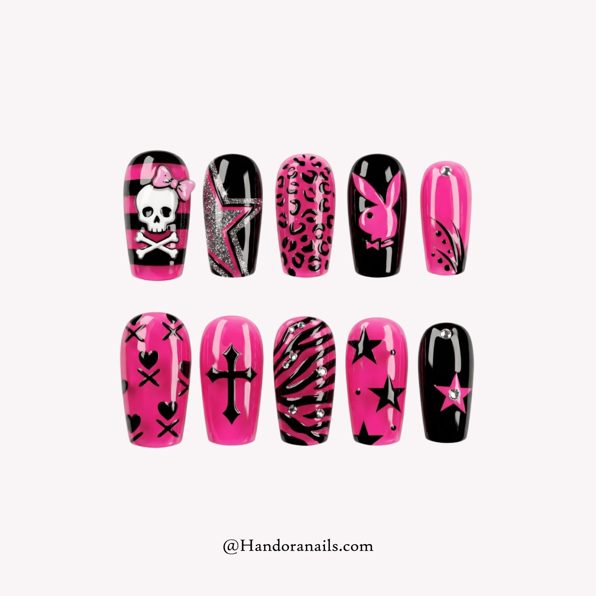 Pink Gothcore pink 3d press-on nails by Handora