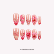 Pink Orchid pink almond 3d press-on nails by Handora