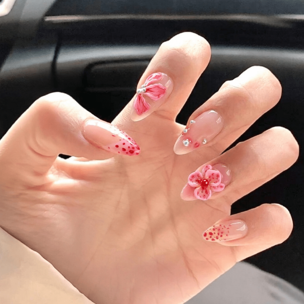Pink Orchid press-on nails – hand-painted reusable gel set by Handora