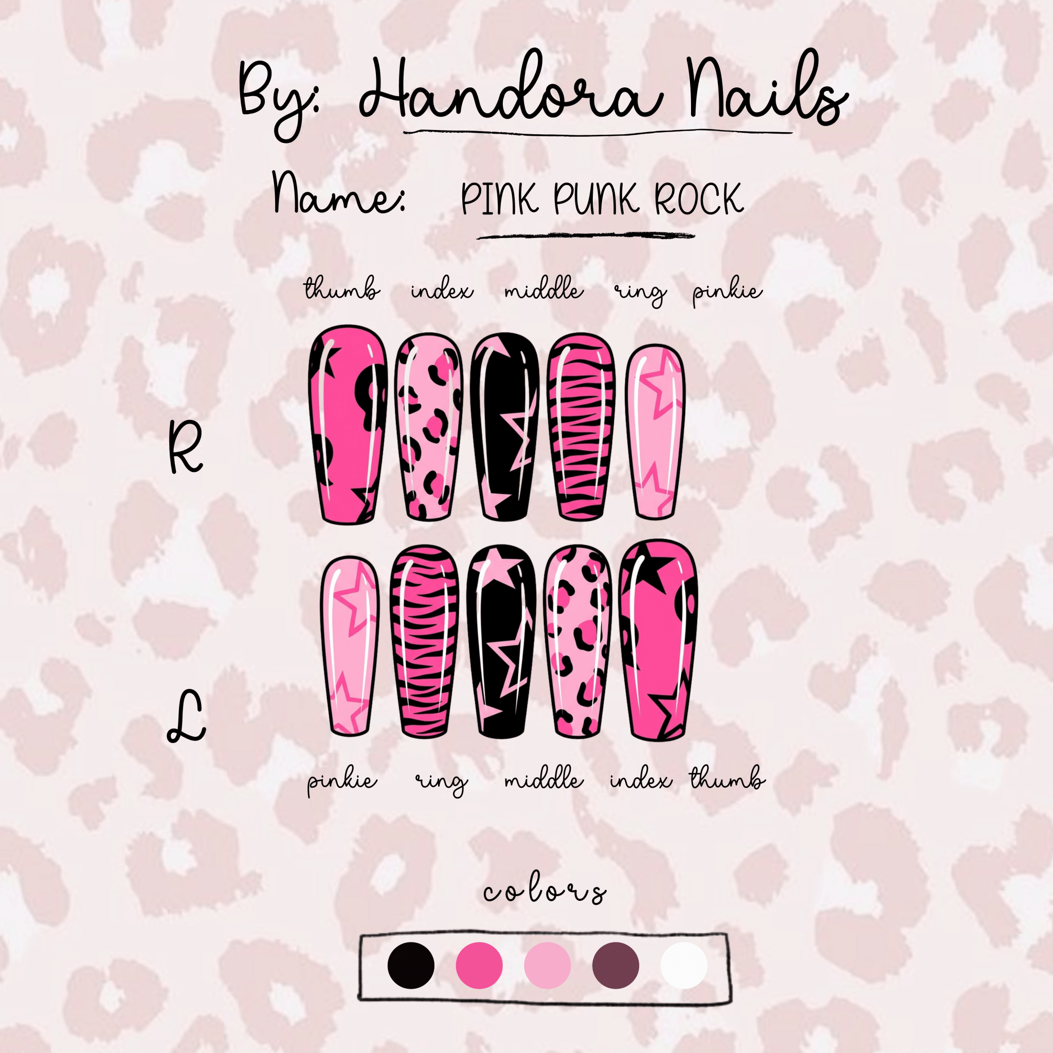 Pink Punk Rock press-on nails – design close-up by Handora