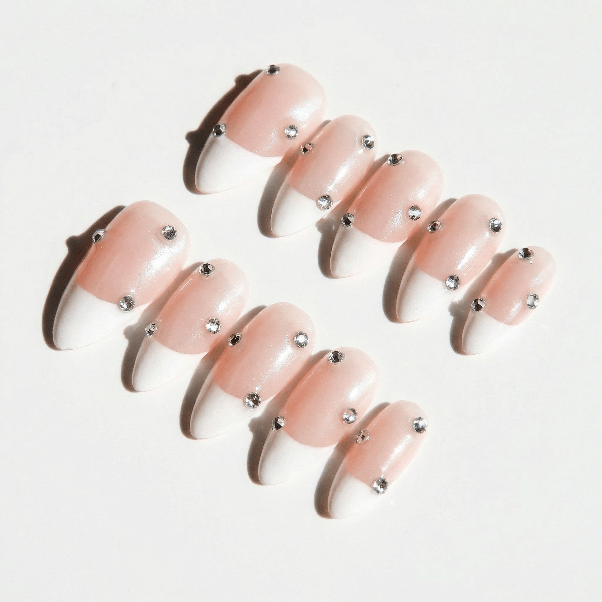 Pink Rhinestone crystal nail design – handmade press-on nails by Handora