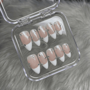 Pink Rhinestone almond press-on nails – design close-up by Handora