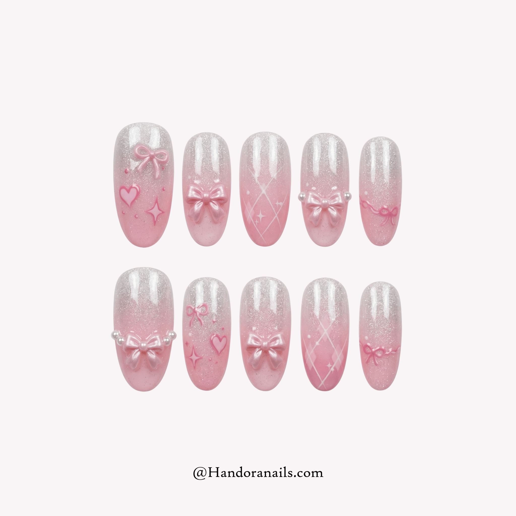 Pink Ribbon pink 3d press-on nails by Handora