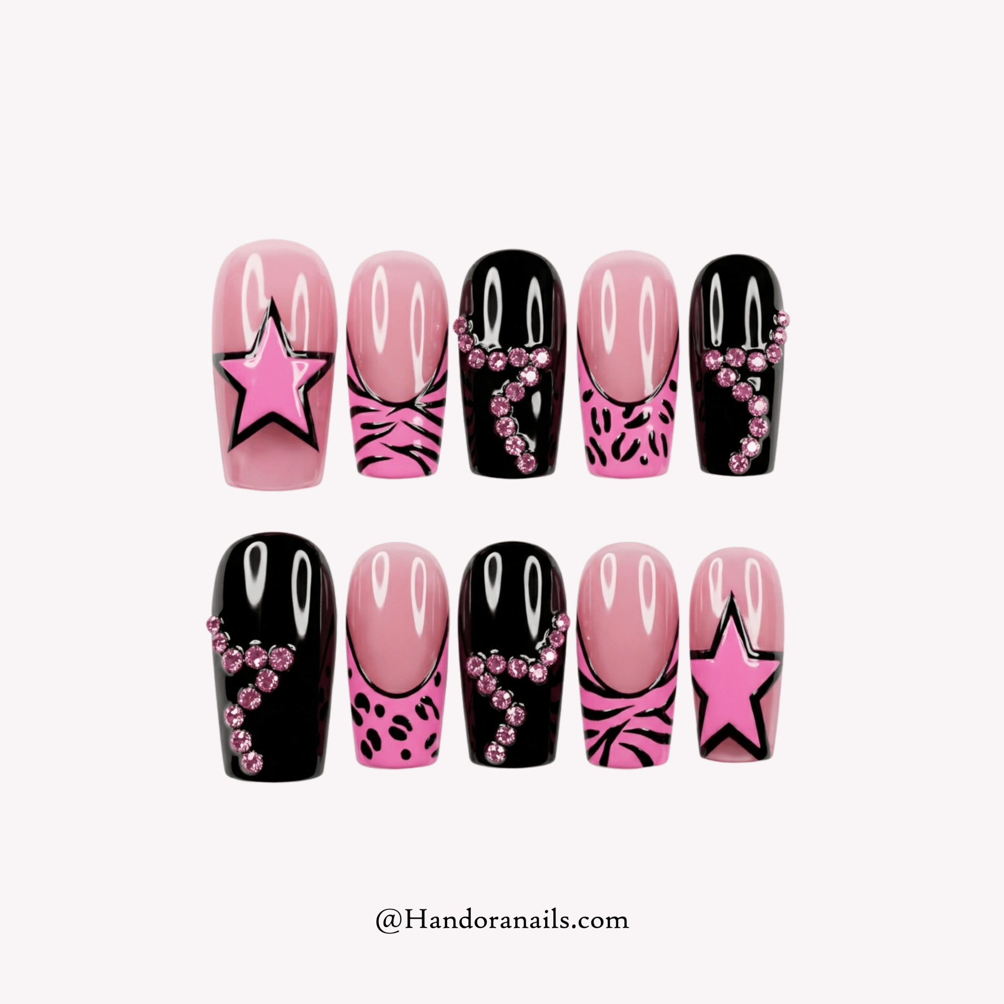 Pink Rock Star pink y2k press-on nails by Handora