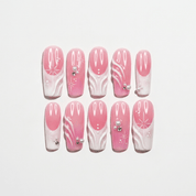 Pink Starlet press-on nails – design close-up by Handora